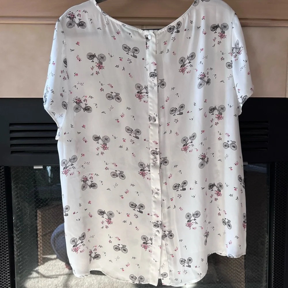 White Bicycle Print Blouse - Picture 3 of 7